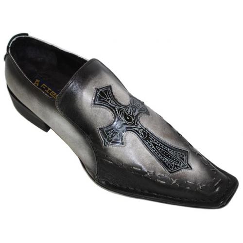 Fiesso Grey/Black with Cross Patch Design Leather Shoes FI8076